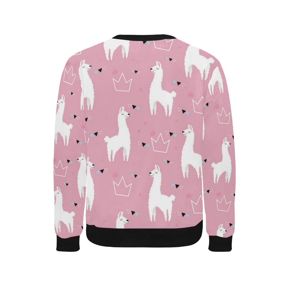 Llama Alpaca pink background Men's Crew Neck Sweatshirt