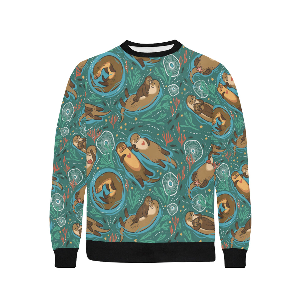 cute brown sea otters ornamental seaweed corals gr Men's Crew Neck Sweatshirt