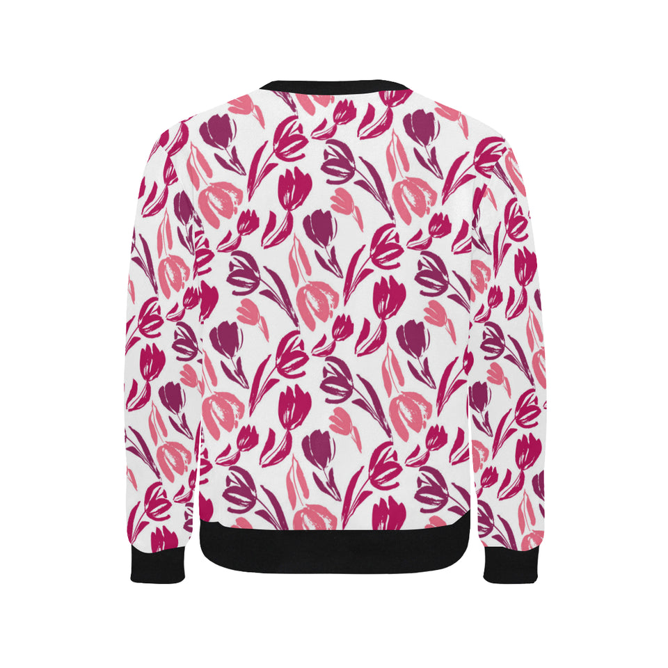 pink sketch tulip pattern Men's Crew Neck Sweatshirt
