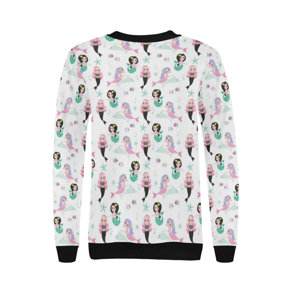 cute mermaid dolphin fish starfish pattern Women's Crew Neck Sweatshirt