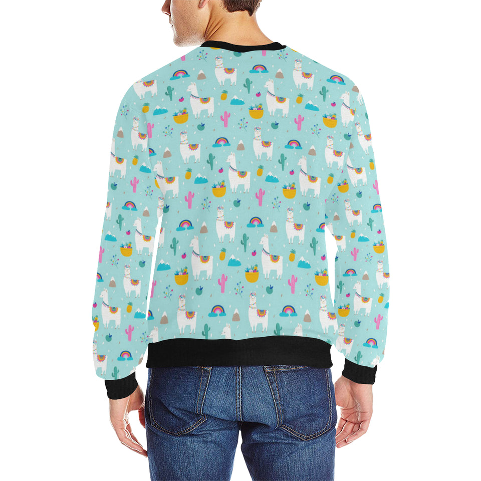 Llama alpaca cactus leaves pattern Men's Crew Neck Sweatshirt