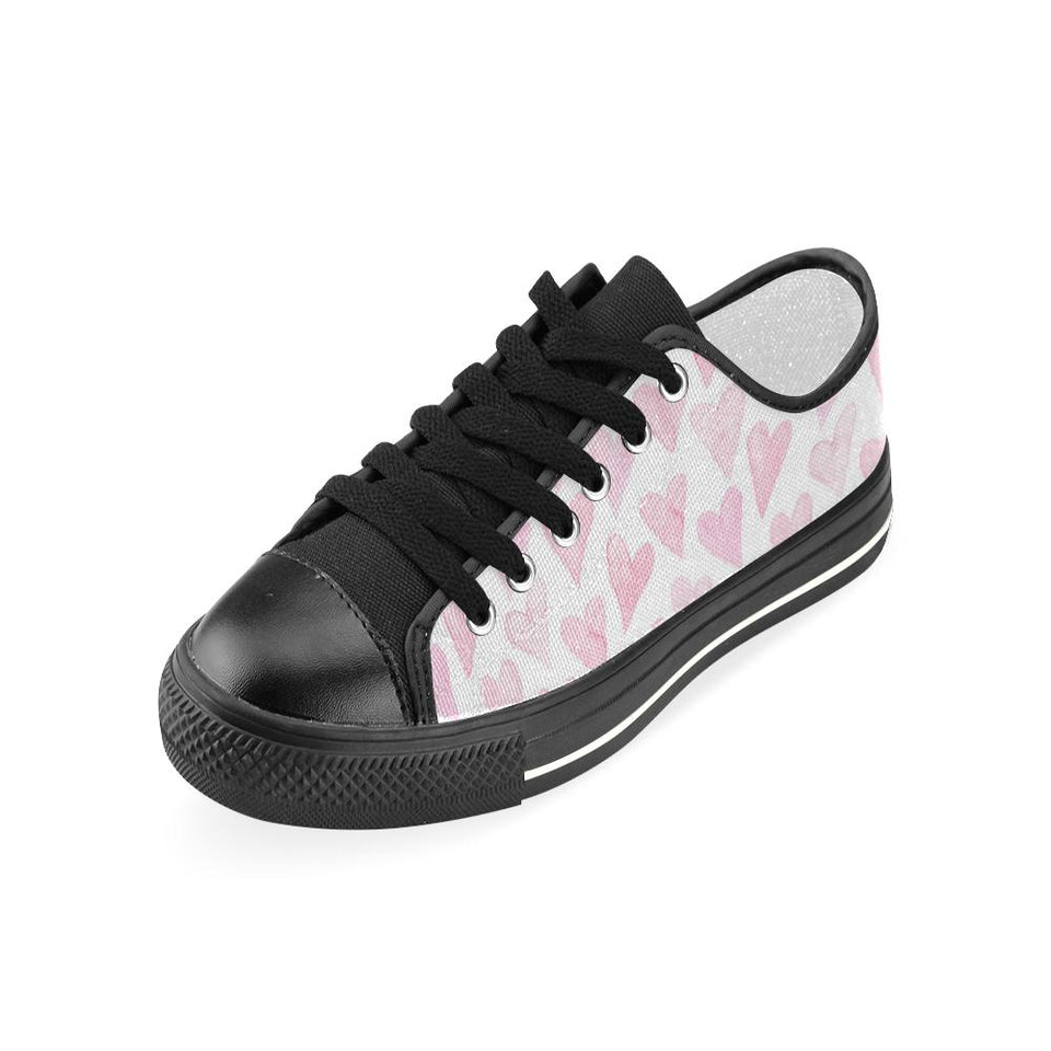 Watercolor pink heart pattern Kids' Boys' Girls' Low Top Canvas Shoes Black