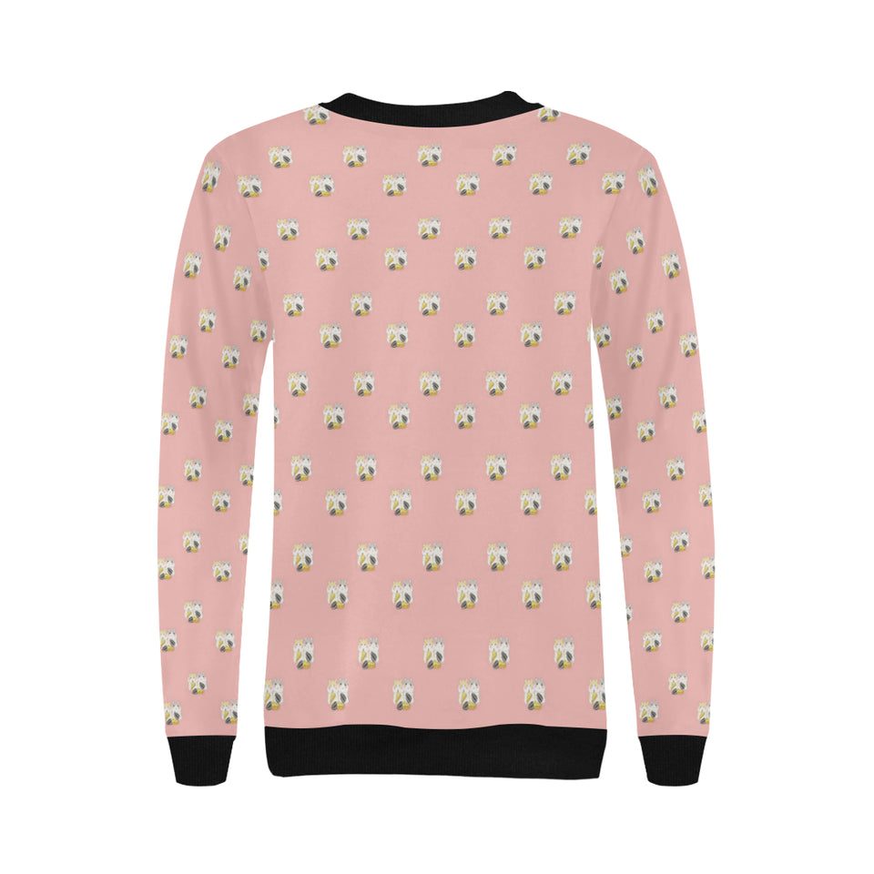 Cute hamster cheese pattern pink background Women's Crew Neck Sweatshirt