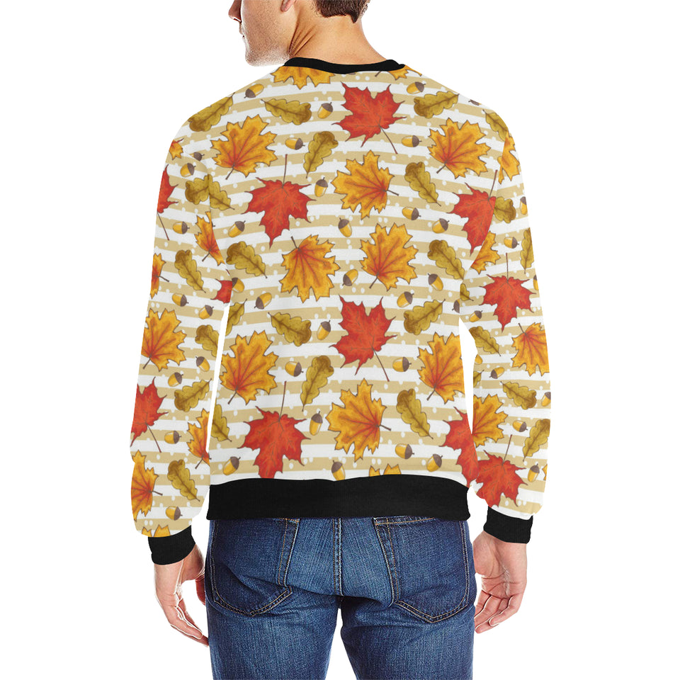 Maple leaf oak leaf acorns beige striped backgroun Men's Crew Neck Sweatshirt