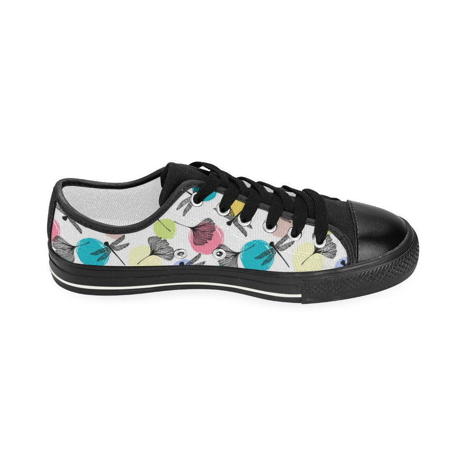 Dragonflies ginkgo leaves pattern Kids' Boys' Girls' Low Top Canvas Shoes Black