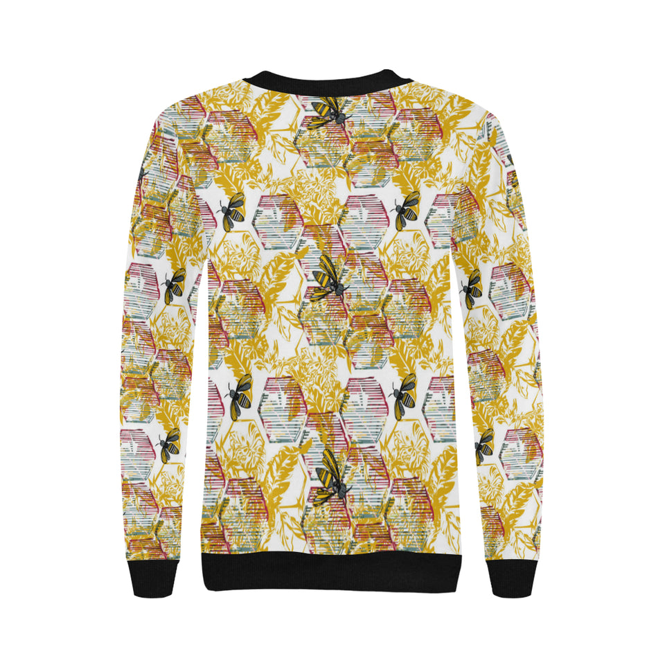 Cool Bee honeycomb leaves pattern Women's Crew Neck Sweatshirt