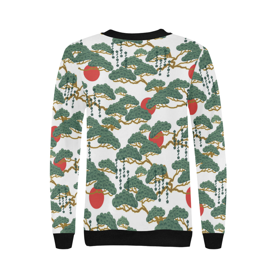 Bonsai red sun japanese pattern Women's Crew Neck Sweatshirt