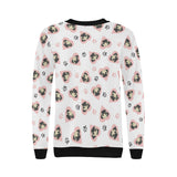 Cute pugs pink heart paw pattern Women's Crew Neck Sweatshirt