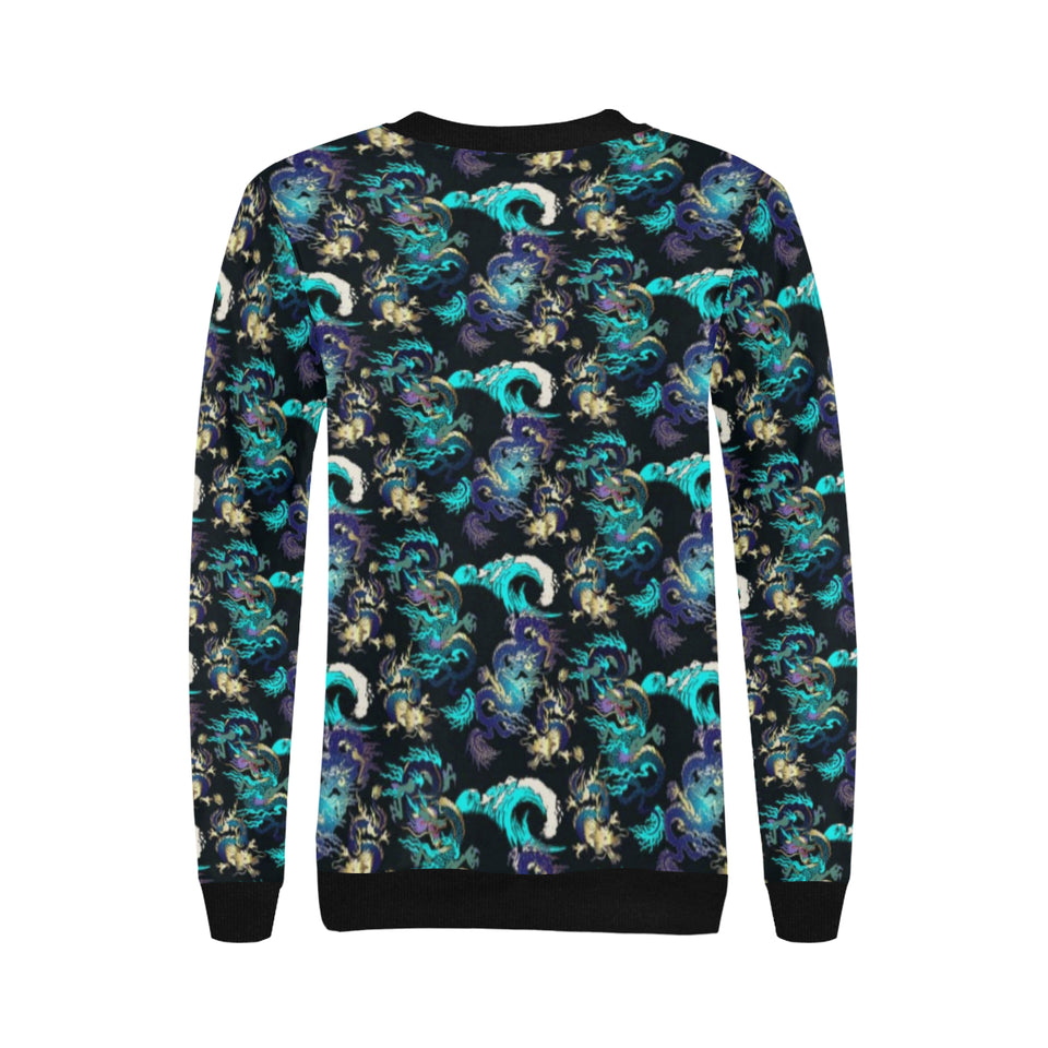 Dragon sea wave pattern Women's Crew Neck Sweatshirt