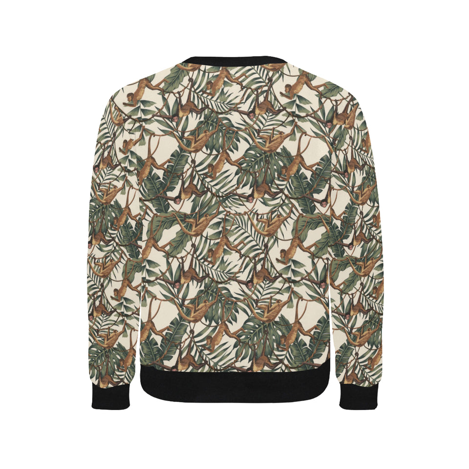 Monkey tropical leaves background Men's Crew Neck Sweatshirt