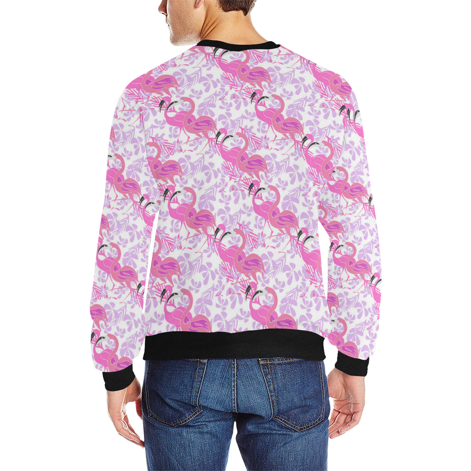 Pink flamingo flower pattern Men's Crew Neck Sweatshirt