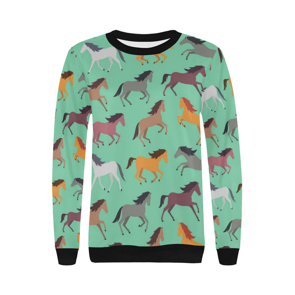 Colorful horses pattern Women's Crew Neck Sweatshirt