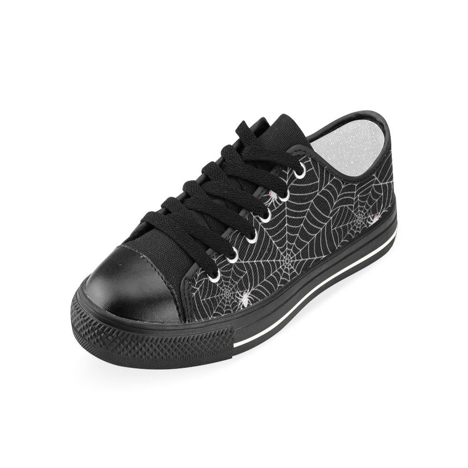 Spider web design pattern Black background white c Kids' Boys' Girls' Low Top Canvas Shoes Black