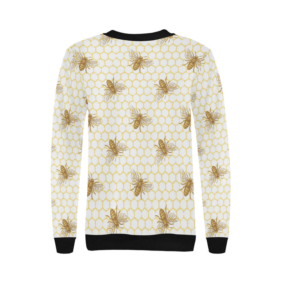 Bee honeycomb seamless design pattern Women's Crew Neck Sweatshirt