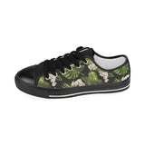 White orchid flower tropical leaves pattern blackg Kids' Boys' Girls' Low Top Canvas Shoes Black