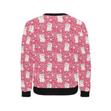 Maneki neko cat sakura pink background Men's Crew Neck Sweatshirt