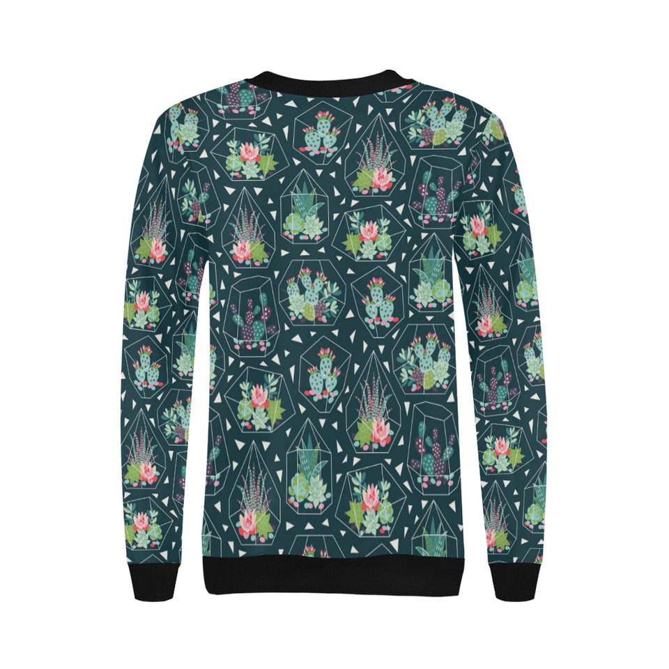 Cactus glass terrarium pattern Women's Crew Neck Sweatshirt