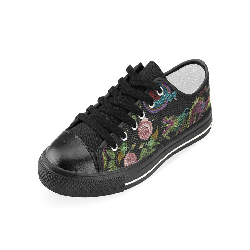 Dragons flower pattern Kids' Boys' Girls' Low Top Canvas Shoes Black