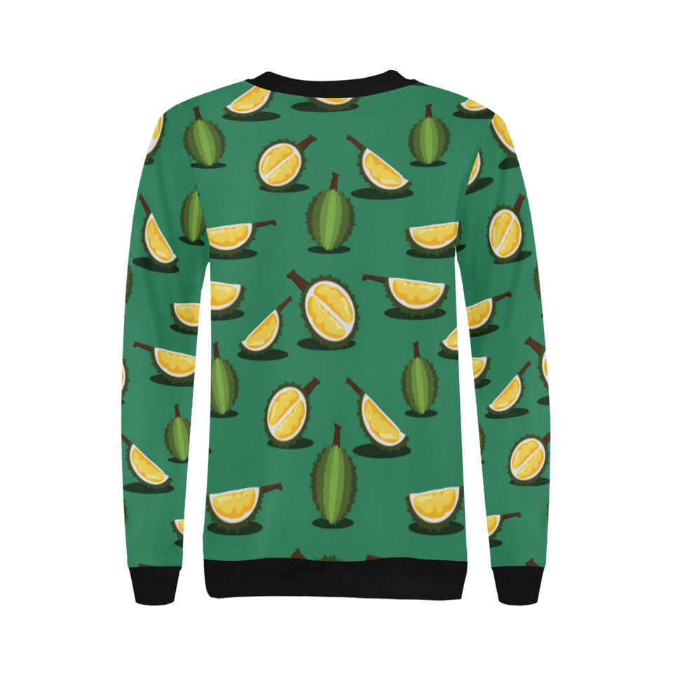 Durian pattern green background Women's Crew Neck Sweatshirt