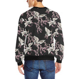 Japanese crane pink sakura pattern Men's Crew Neck Sweatshirt