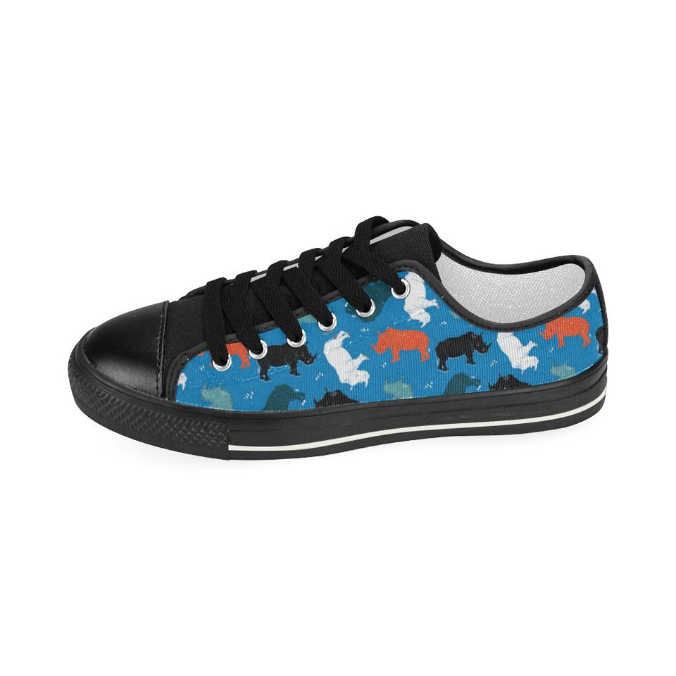 Colorful rhino pattern Kids' Boys' Girls' Low Top Canvas Shoes Black