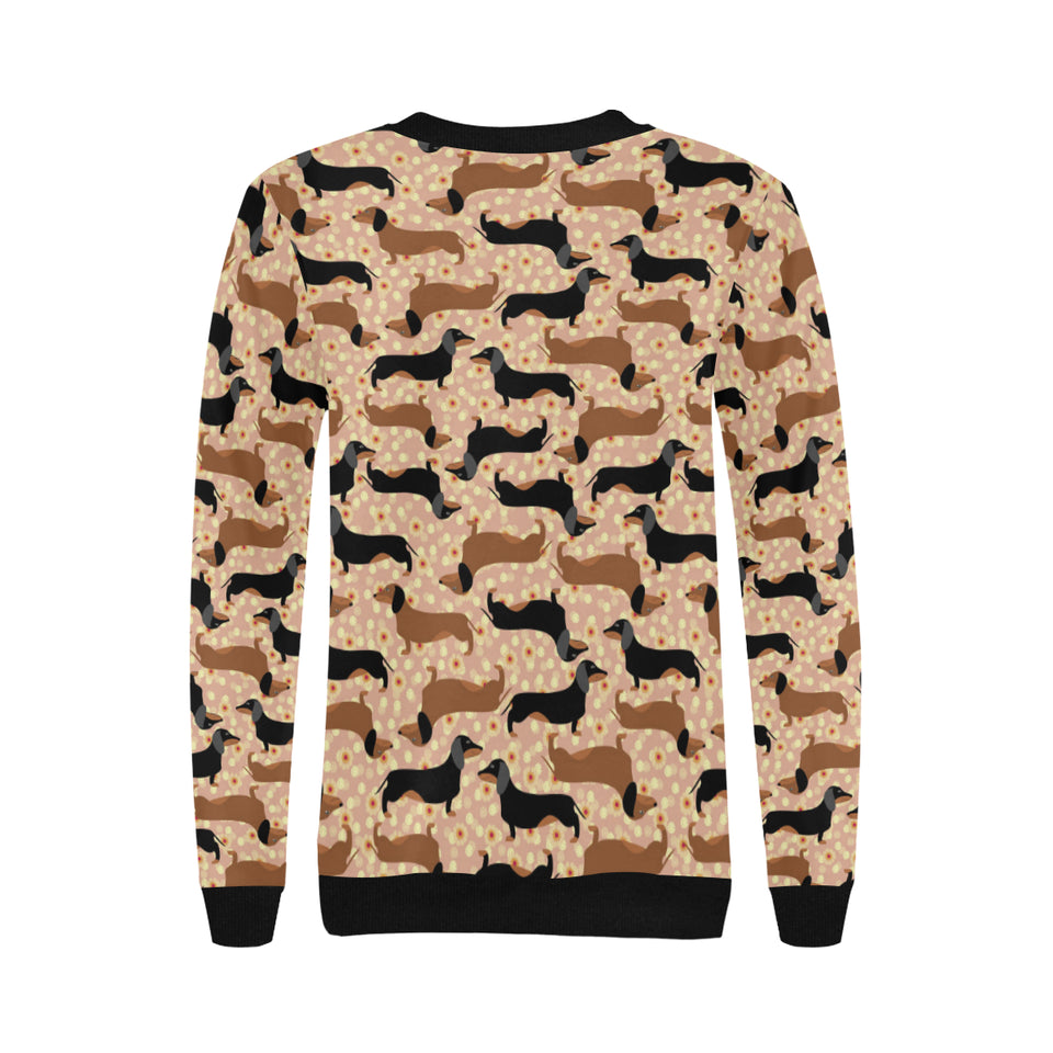 Dachshund floral background Women's Crew Neck Sweatshirt