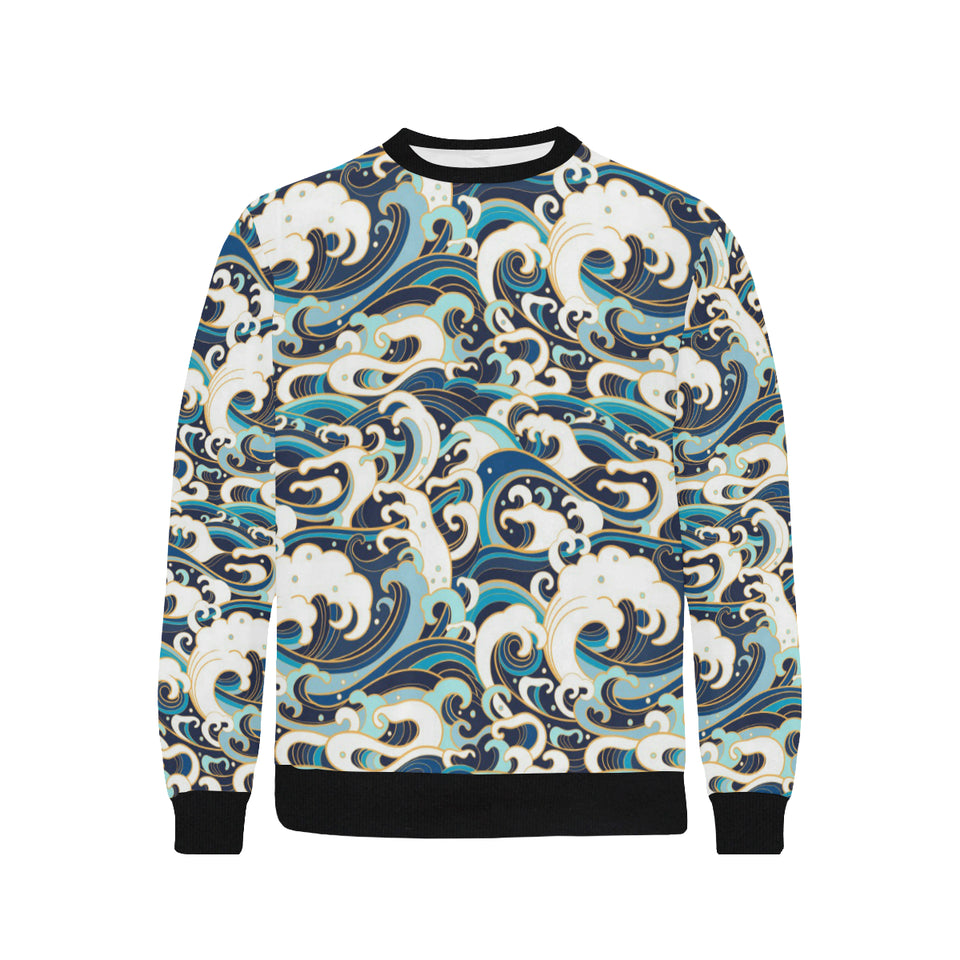 Japanese wave pattern Men's Crew Neck Sweatshirt