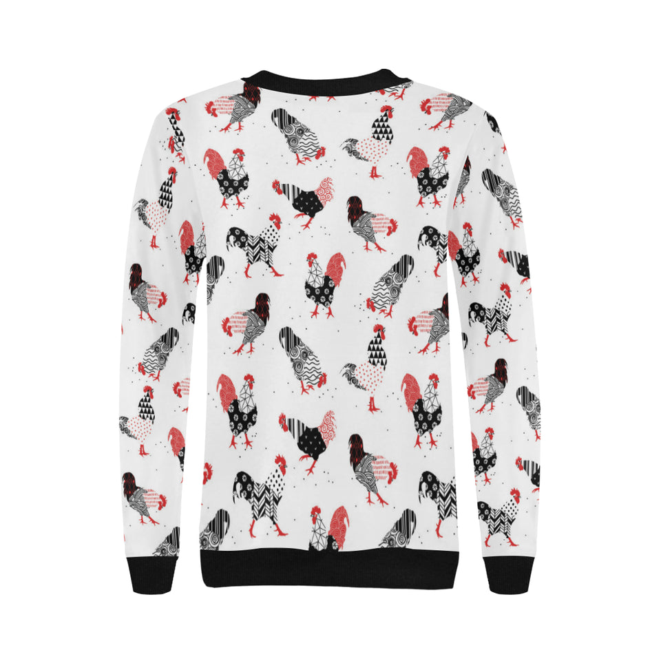 Cool rooster chicken cock floral ornament backgrou Women's Crew Neck Sweatshirt