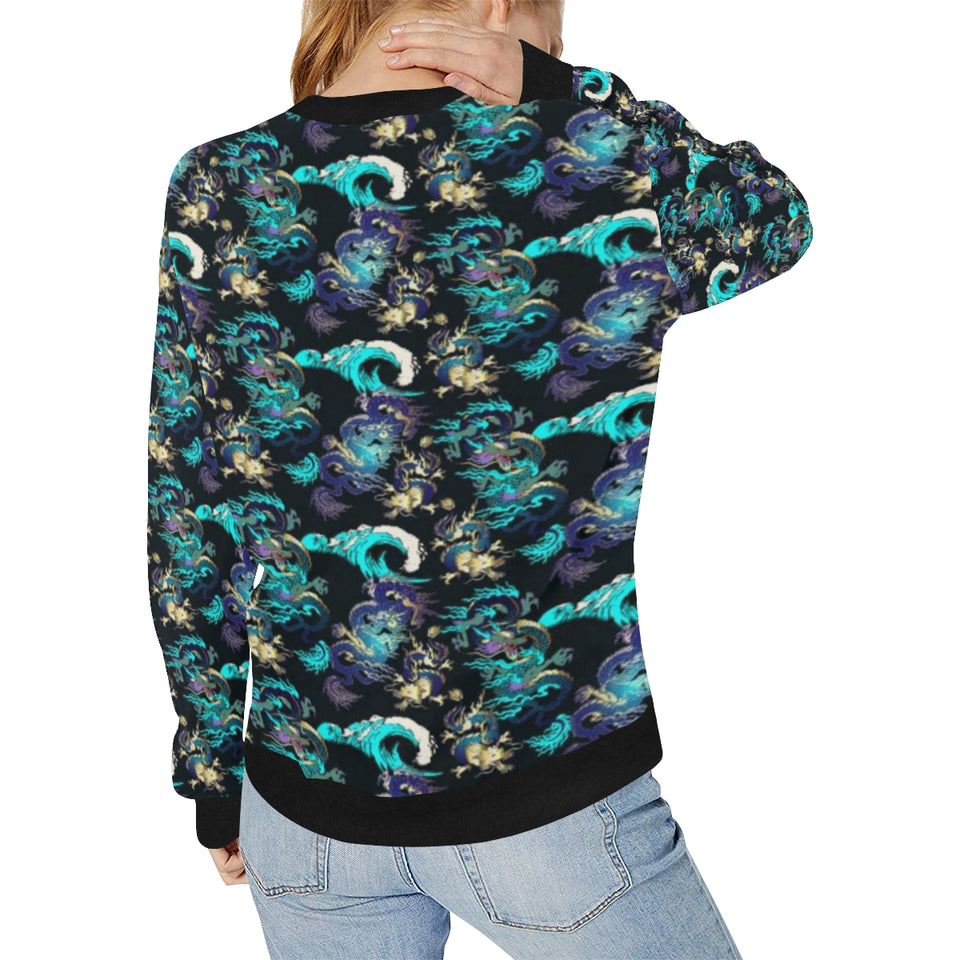 Dragon sea wave pattern Women's Crew Neck Sweatshirt