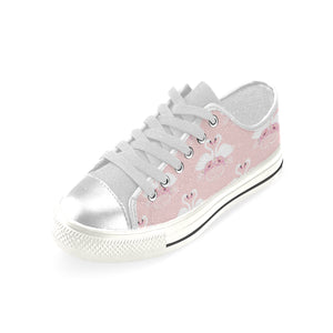 White swan and flower love pattern Women's Low Top Canvas Shoes White