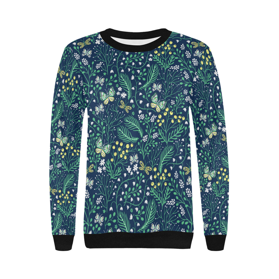 butterfly leaves pattern Women's Crew Neck Sweatshirt