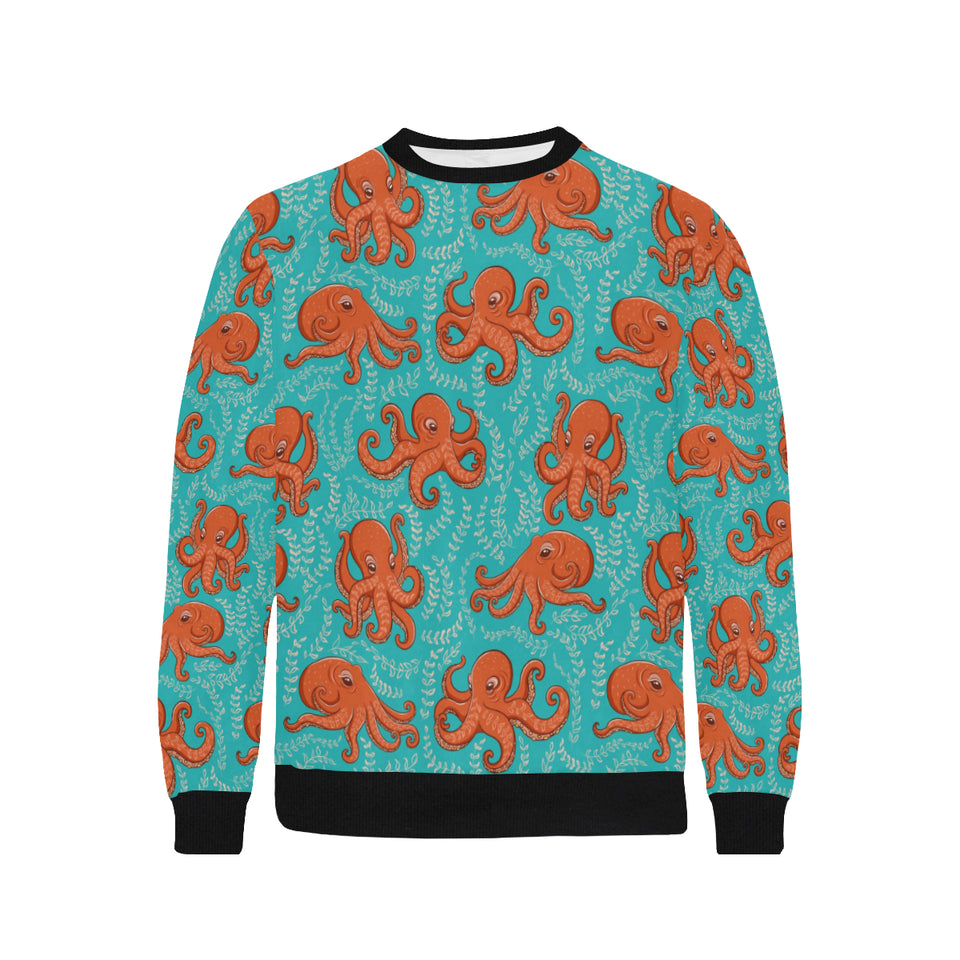 Octopus turquoise background Men's Crew Neck Sweatshirt