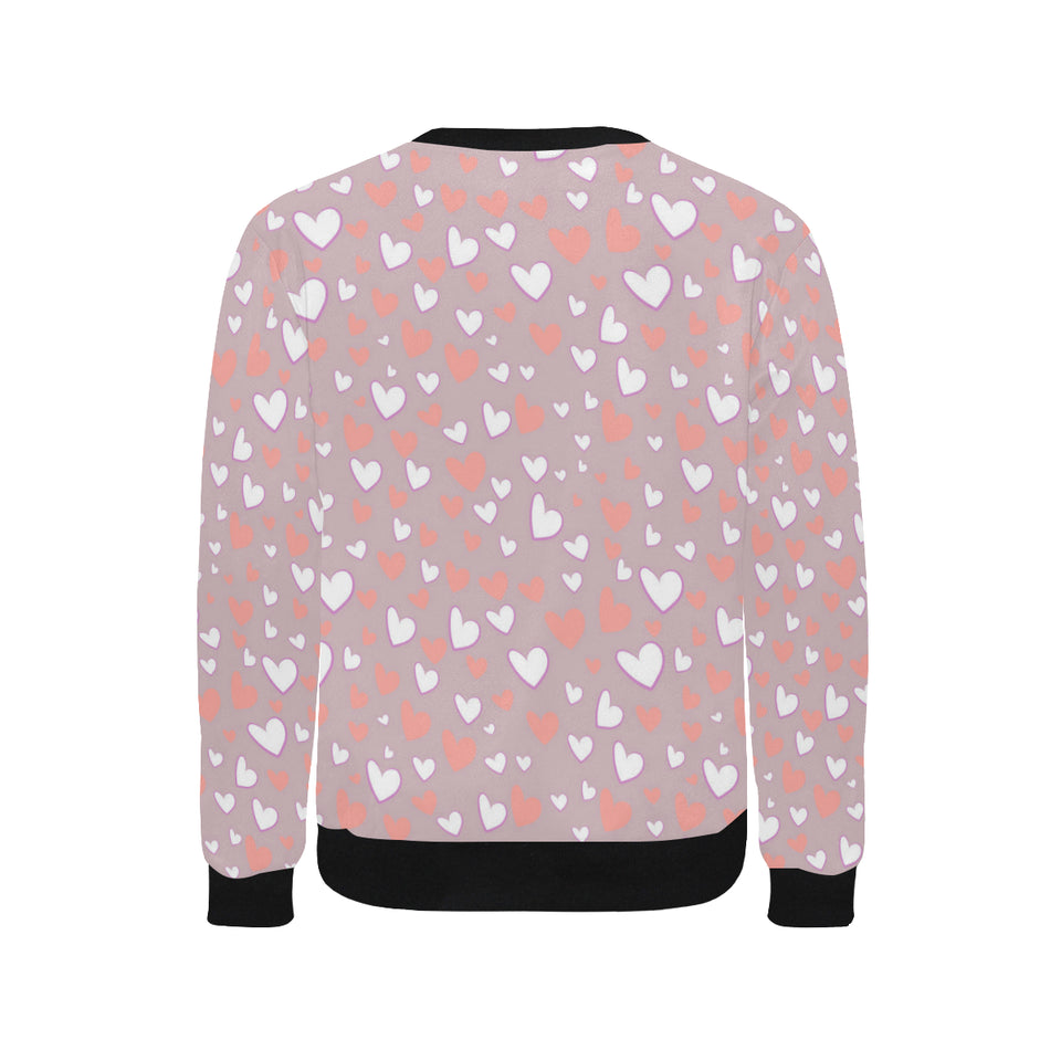 coral white heart pattern Men's Crew Neck Sweatshirt