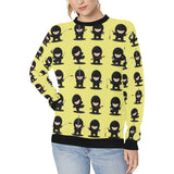 Cute ninja yellow background Women's Crew Neck Sweatshirt