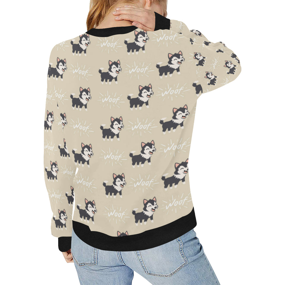 Cute Siberian Husky Women's Crew Neck Sweatshirt