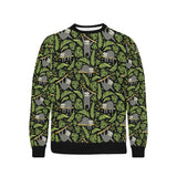Cute sloths tropical palm leaves black background Men's Crew Neck Sweatshirt