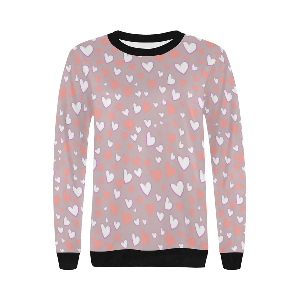coral white heart pattern Women's Crew Neck Sweatshirt