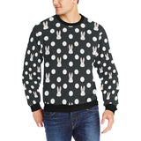Cute white rabbit polka dots black background Men's Crew Neck Sweatshirt