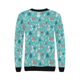 Christmas cute siberian husky puppie pattern Women's Crew Neck Sweatshirt
