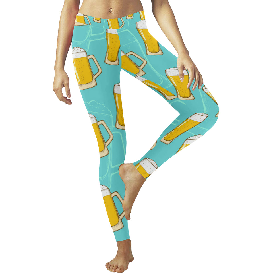 Beer pattern green background Women's Legging Fulfilled In US
