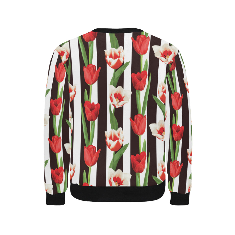 red and white tulips pattern Men's Crew Neck Sweatshirt