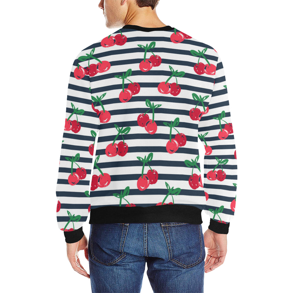Hand drawn cherry pattern striped background Men's Crew Neck Sweatshirt