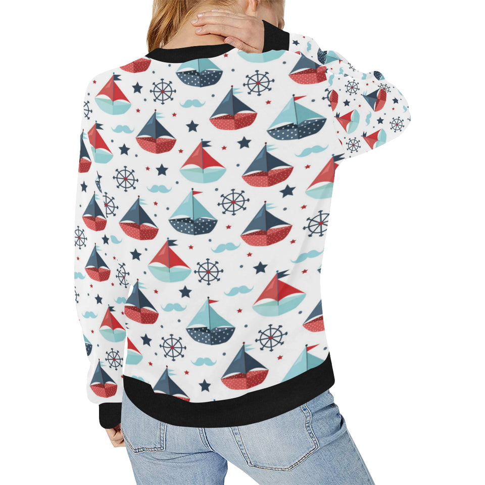 Cute color paper sailboat pattern Women's Crew Neck Sweatshirt