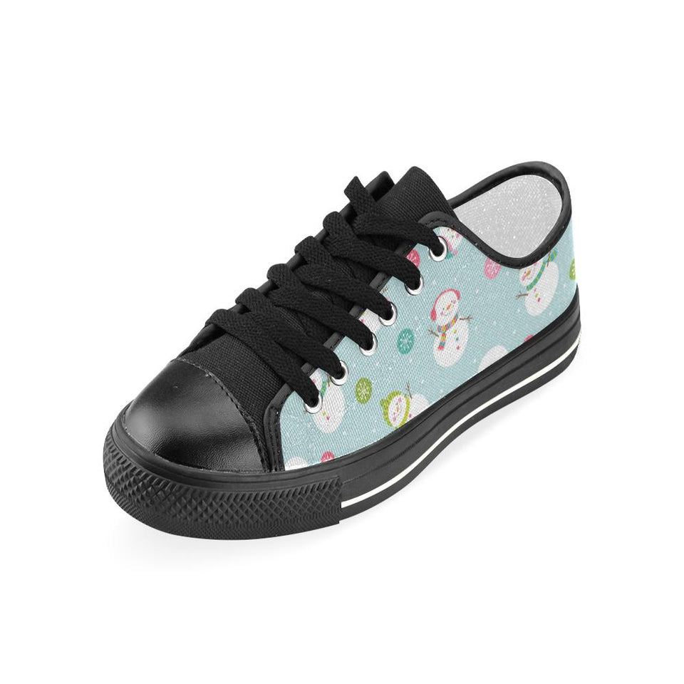 Cute snowman snowflake pattern Kids' Boys' Girls' Low Top Canvas Shoes Black