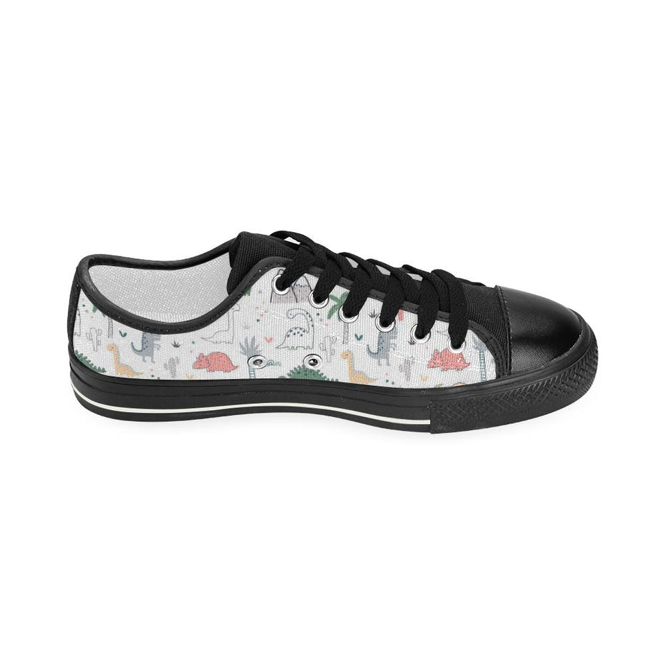 Cute cartoon dinosaurs tree pattern Kids' Boys' Girls' Low Top Canvas Shoes Black
