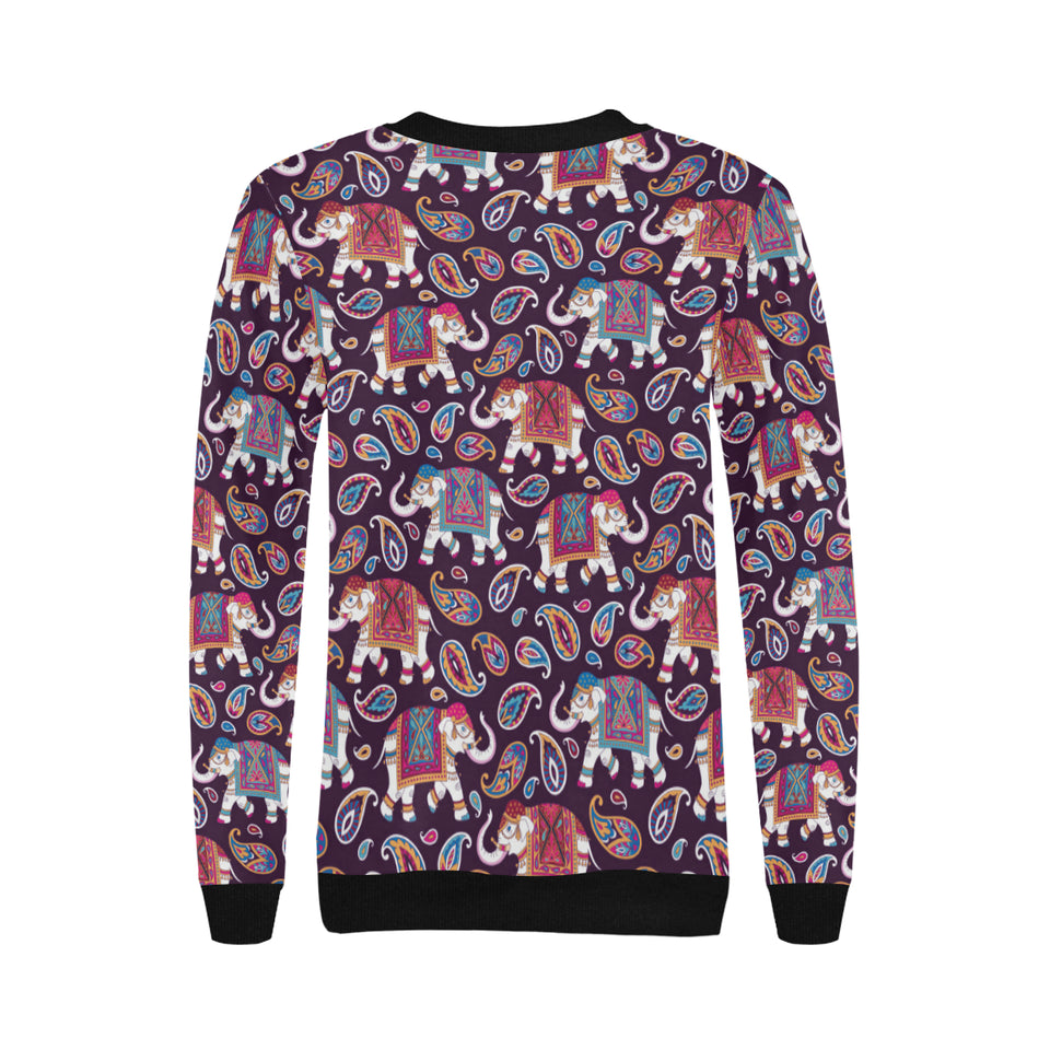 Elephant indian style ornament pattern Women's Crew Neck Sweatshirt