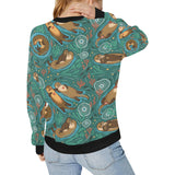 cute brown sea otters ornamental seaweed corals gr Women's Crew Neck Sweatshirt