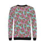 Beagle muzzles turquoise paint splashes pink patte Women's Crew Neck Sweatshirt