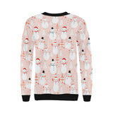 Cute snowman christmas tree snowpink background Women's Crew Neck Sweatshirt