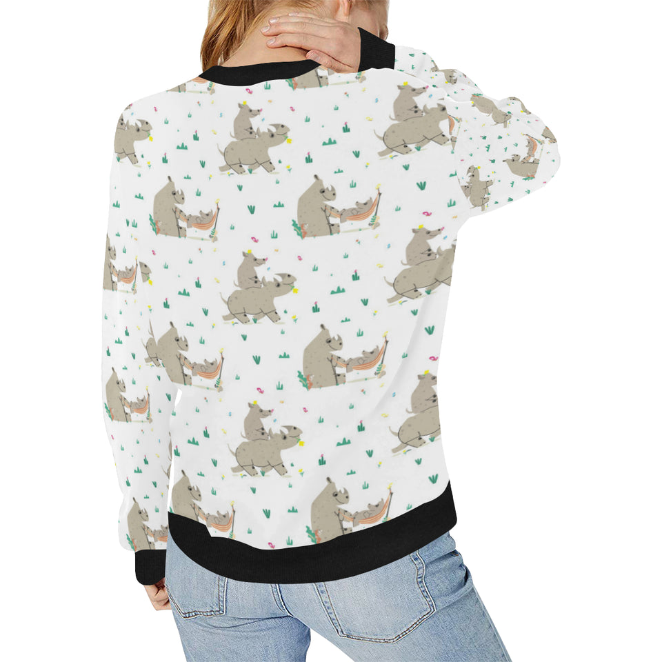 Cute Rhino pattern background Women's Crew Neck Sweatshirt